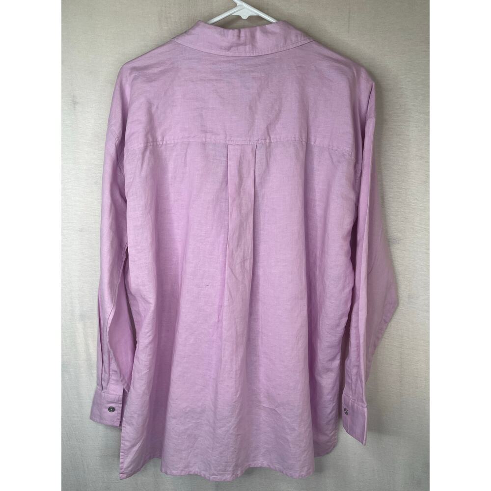 DKNY JEANS high/low hem linen blend long sleeve shirt, orchid pink, size L NWT - Picture 8 of 8